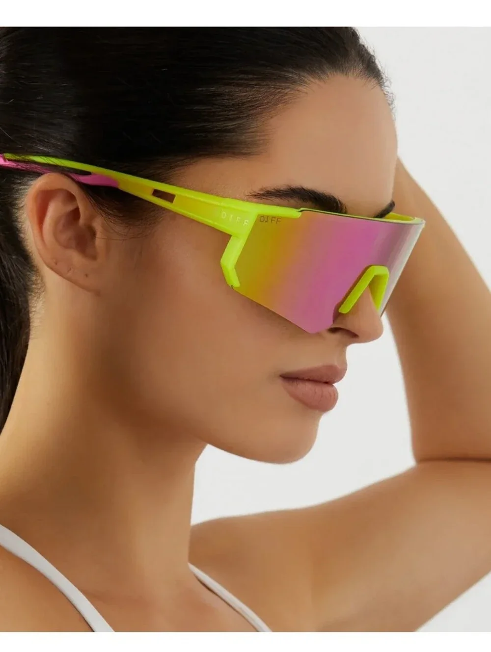 NWOT! DIFF Eyewear,UNISEX HEAT,Neon Yellow Pink Rush,Mirror Polarized Sunglasses